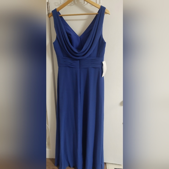 Azazie Cobalt Blue V-Neck Maxi Dress with Front Slit - Picture 7 of 9